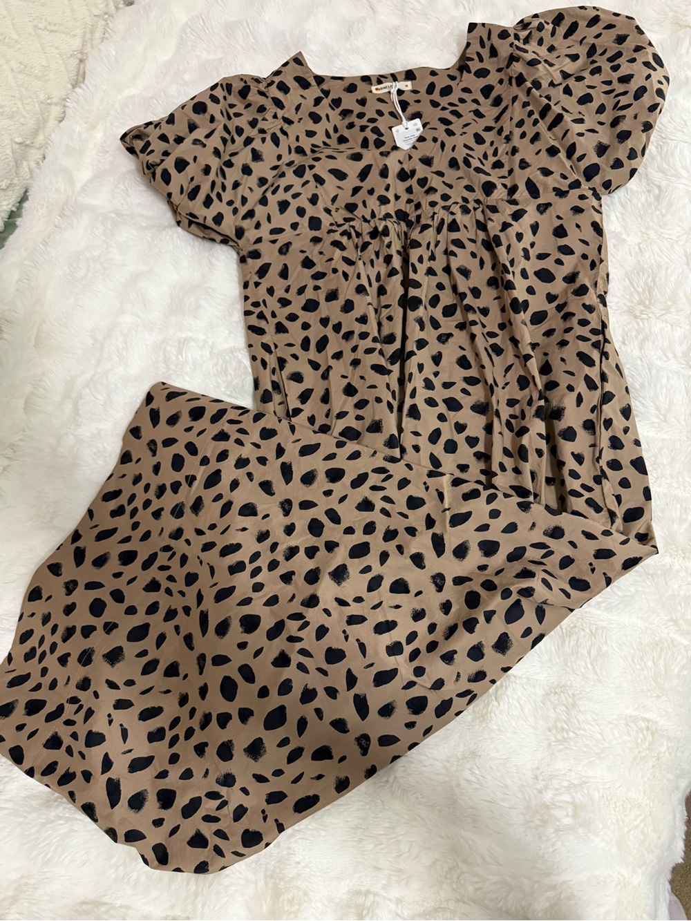 Marine Layer Tan Dress with Black Spot Print Maxi